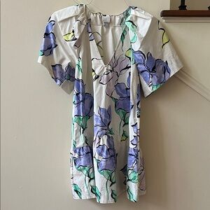 a new day White Floral Mini Dress with purple & Green Motif XS